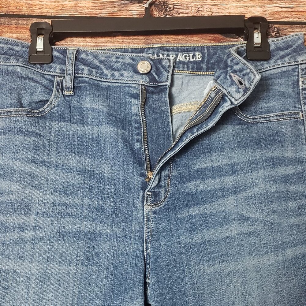 American Eagle Size 10 Long Super High Rise Stretch Jegging Jeans Blue Denim - Picture 4 of 11